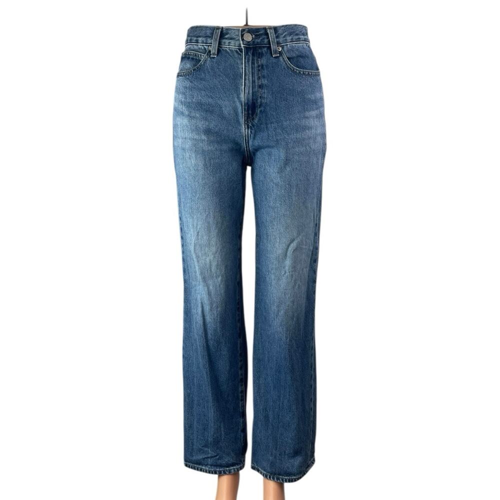 Uniqlo Women's Blue High Waisted Medium Wash Wide Straight Denim Jeans Size 22